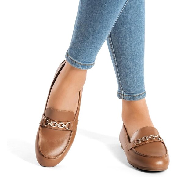 Dream Pairs Women Brown-pu Faux Leather Lightweight Arch Support Slip On Flat - Picture 5 of 9